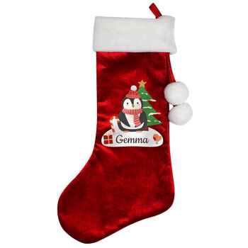Personalised Christmas Penguin Red Stocking, 4 of 4