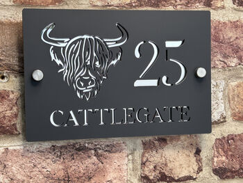 Personalised Highland Coo/Cow Design House Acrylic Number Sign, 2 of 5