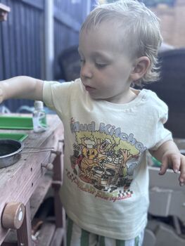 Mud Kitchen Kids T Shirt The Mud Kitchen Cafe Fun Retro Kids Top, 5 of 11