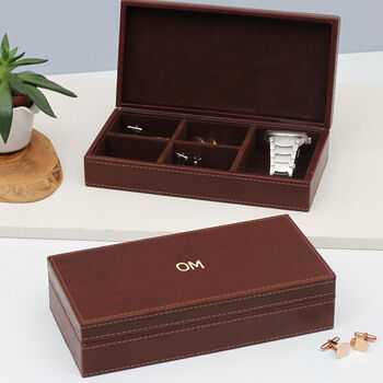 Personalised Men's Leather Jewellery And Watch Box, 2 of 4