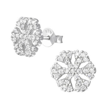 Silver Christmas Earrings, Crystal Snowflake Studs, 2 of 9