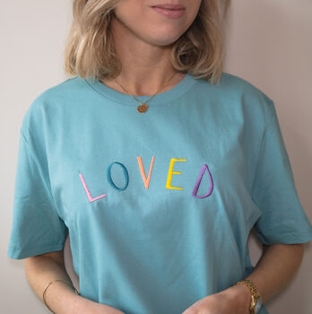 Embroidered Loved Organic T Shirt, 7 of 7