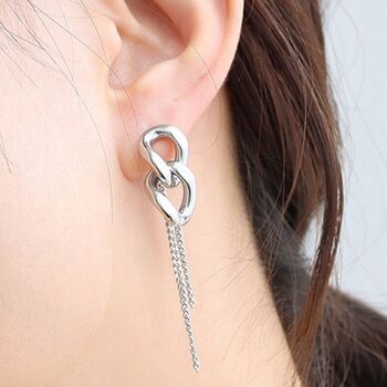 Gunmetal Silver Plated Curb And Trace Chain Earring, 3 of 10