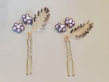 Wedding Purple Pearl Flower Hair Pin, 7 of 10