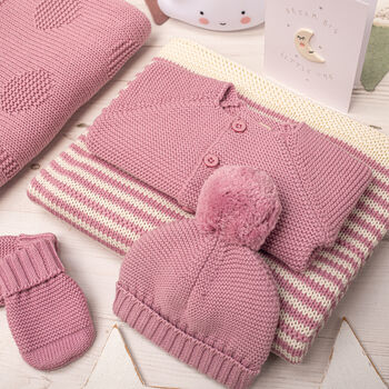 Luxury Baby Girl Dawn And Petal Pink Knitted Gift Box, 3 of 9