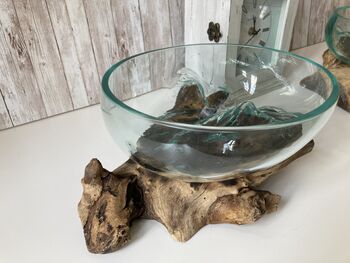 20–24cm Molten Glass Bowl On Teak Root Handmade Dish, 2 of 9