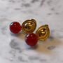 Fisher Round Carnelian Bead Drop Stud Earrings, thumbnail 3 of 4