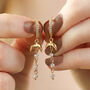 Moon Crystal Drop Huggie Hoop Earrings In Gold Plating, thumbnail 1 of 5