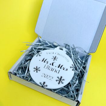 Mr And Mrs Personalised First Christmas Bauble, 6 of 10