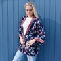 Navy Folk Floral Viscose Summer Jacket, thumbnail 3 of 4