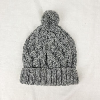 Fair Trade Unisex Cosy Cable Knit Wool Bobble Hat, 8 of 10