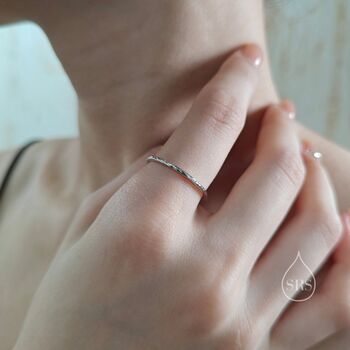 Extra Skinny Textured Ring In Sterling Silver, 3 of 10