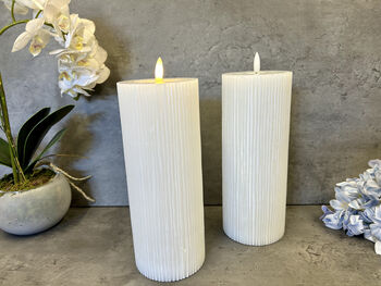 23cm White Ribbed LED Pillar Candle – Real Wax, 10 of 12