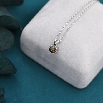 Tiny Black Opal Pendant Necklace In Sterling Silver, 3 of 12