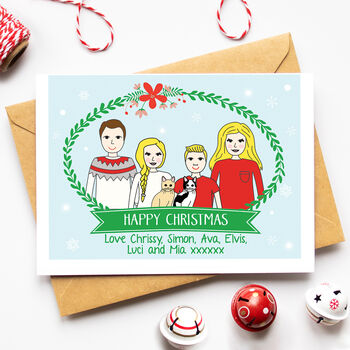 Personalised Christmas Family Portrait Card Or Pack, 2 of 8