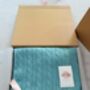 Eau De Nil Personalised 100% Cashmere Cable Knit Baby Blanket Gift Boxed, thumbnail 2 of 5