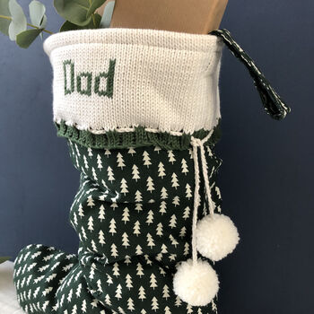 Personalised Green Christmas Stocking With Knitted Cuff, 3 of 5