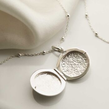 Sterling Silver Floral Round Locket Necklace, 4 of 8