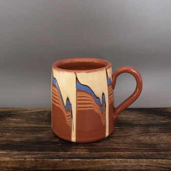 Large Stoneware Mug Tankard In Blue And Beige, 4 of 4