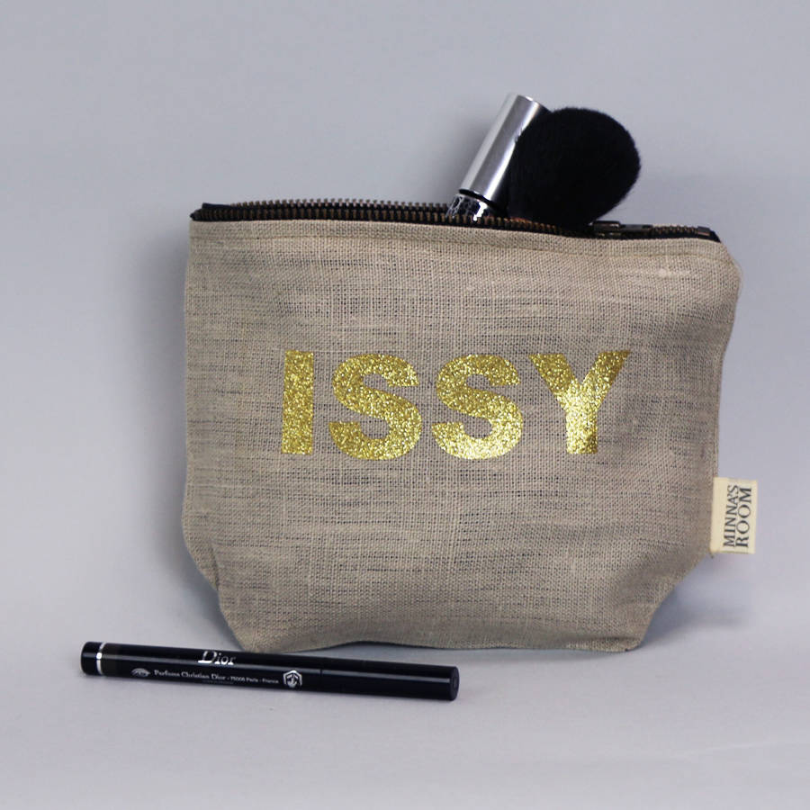 Personalised Linen Glitter Make Up Bag With Name By Minna's room