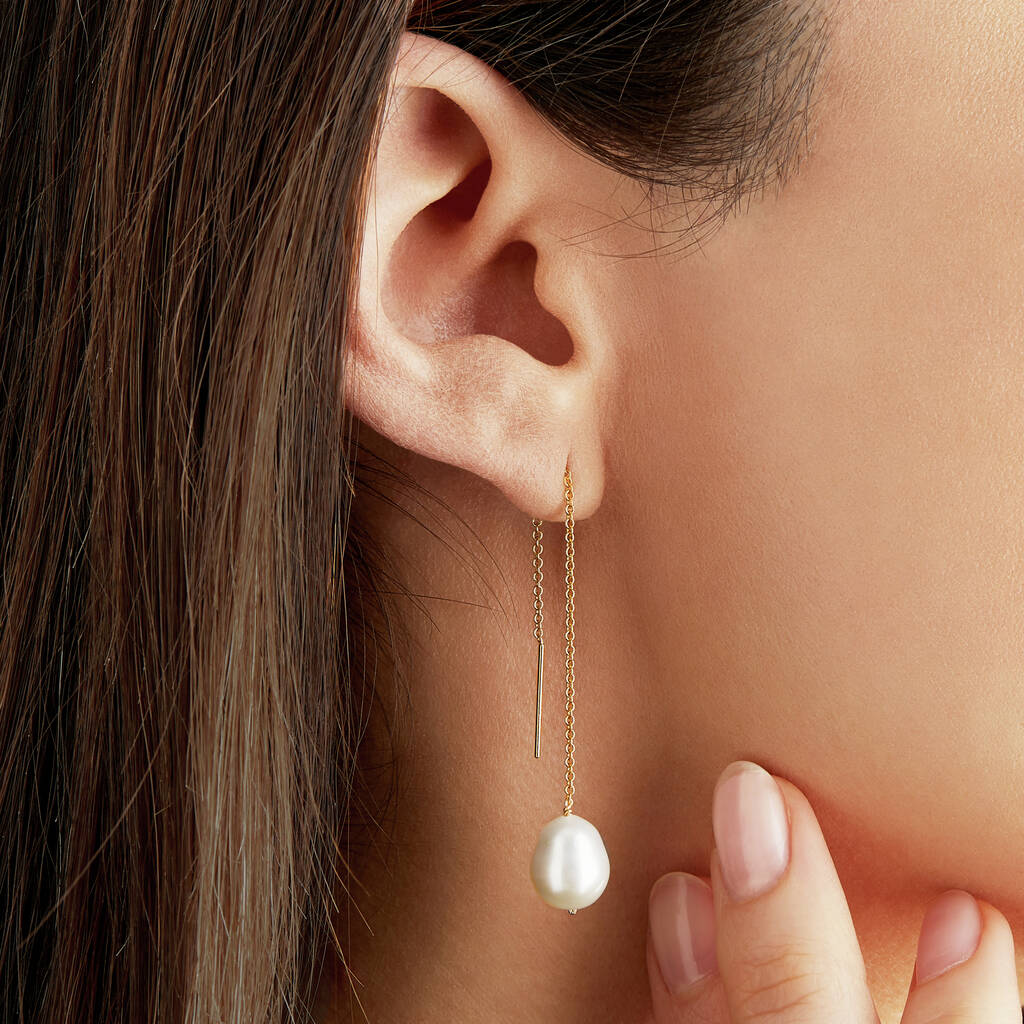 Large Pearl Drop Ear Threader Earrings, 1 of 7