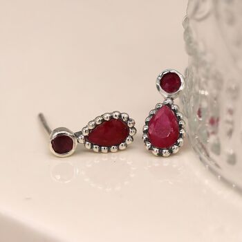 Sterling Silver Teardrop Ruby Stud Earrings, 2 of 10