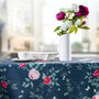 Luxury Linen Like Floral Tablecloth Rose Garden Navy, thumbnail 1 of 7