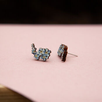 Inky Forget Me Not Birch Climber Stud Earrings, 12 of 12
