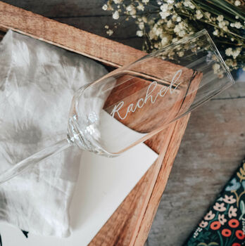 Personalised Hand Engraved Calligraphy Champagne Glass, 2 of 4