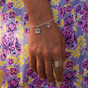 Peace Love And Freedom Sterling Silver / Gold Vermeil Charm Bracelet, 4 of 8