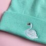 Swan Embroidered Beanie Hat, thumbnail 1 of 3
