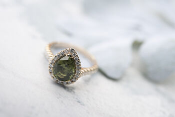Green Sapphire And Diamond Halo Engagement Ring, 3 of 5