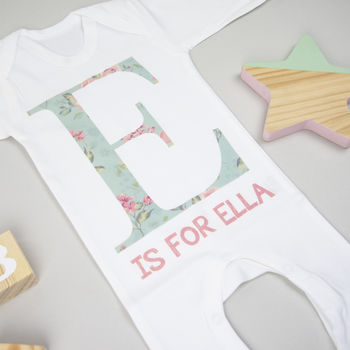 Personalised Floral Intial Babygrow Baby Gift, 4 of 9