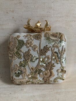 Gold Embroidered Square Handcrafted Clutch Bag, 3 of 10