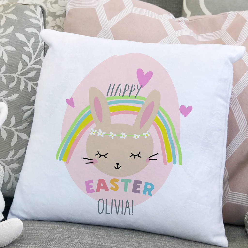 Personalised Easter Cushion 'Rainbow Bunny' By Peach Tea Studio
