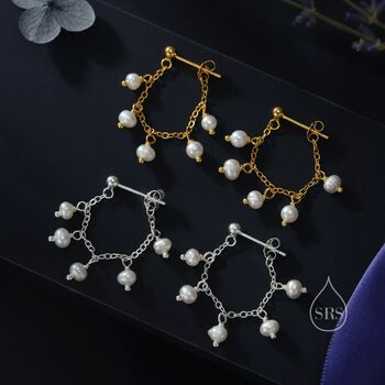 Sterling Silver Genuine Pearl And Chain Jacket Earrings In Sterling Silver, 7 of 11