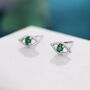 Sterling Silver Tiny Emerald Green Evil Eye Stud Earrings, thumbnail 1 of 12