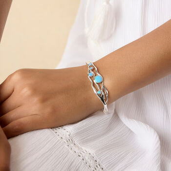 Hinged Sterling Silver Blue Opal Bangle, 5 of 9