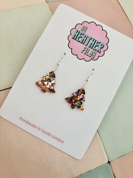Gold, Silver And Red Christmas Tree Glitter Resin Earrings / Traditional Holiday Jewellery / Christmas Gift / Secret Santa Gift, 10 of 10