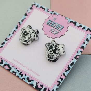 Black And White Cow Glitter Stud Earrings, 4 of 5