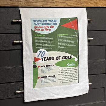 A Lifetime Of Golf 70th Birthday Gift Tea Towel, 2 of 3