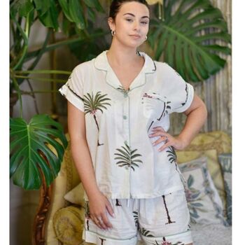 Ladies Palm Tree Print Cotton Short Pyjama Set, 2 of 3