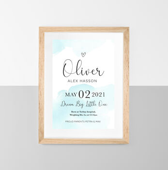 Personalised Baby Details Watercolour Print, 2 of 7