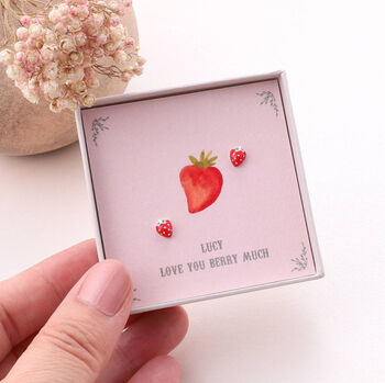 'Love You Berry Much' Sterling Silver Strawberry Earrings, 6 of 6