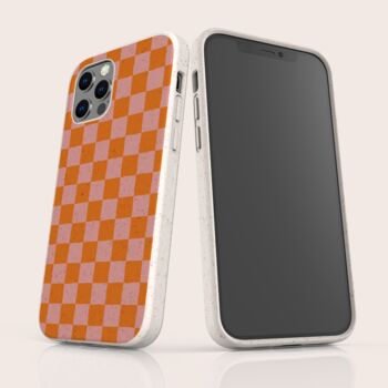 Y2k Orange Check Biodegradable Phone Case, 5 of 8