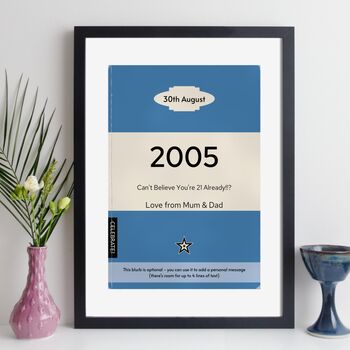 Personalised 21st Birthday Print 2005 Book Cover Gift, 9 of 12