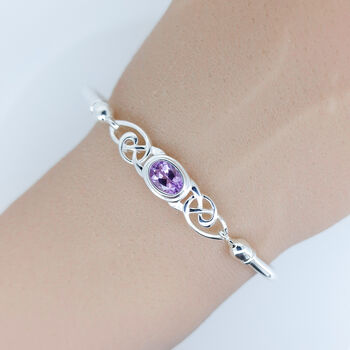 Solid Sterling Silver Celtic Amethyst Bangle, 6 of 8