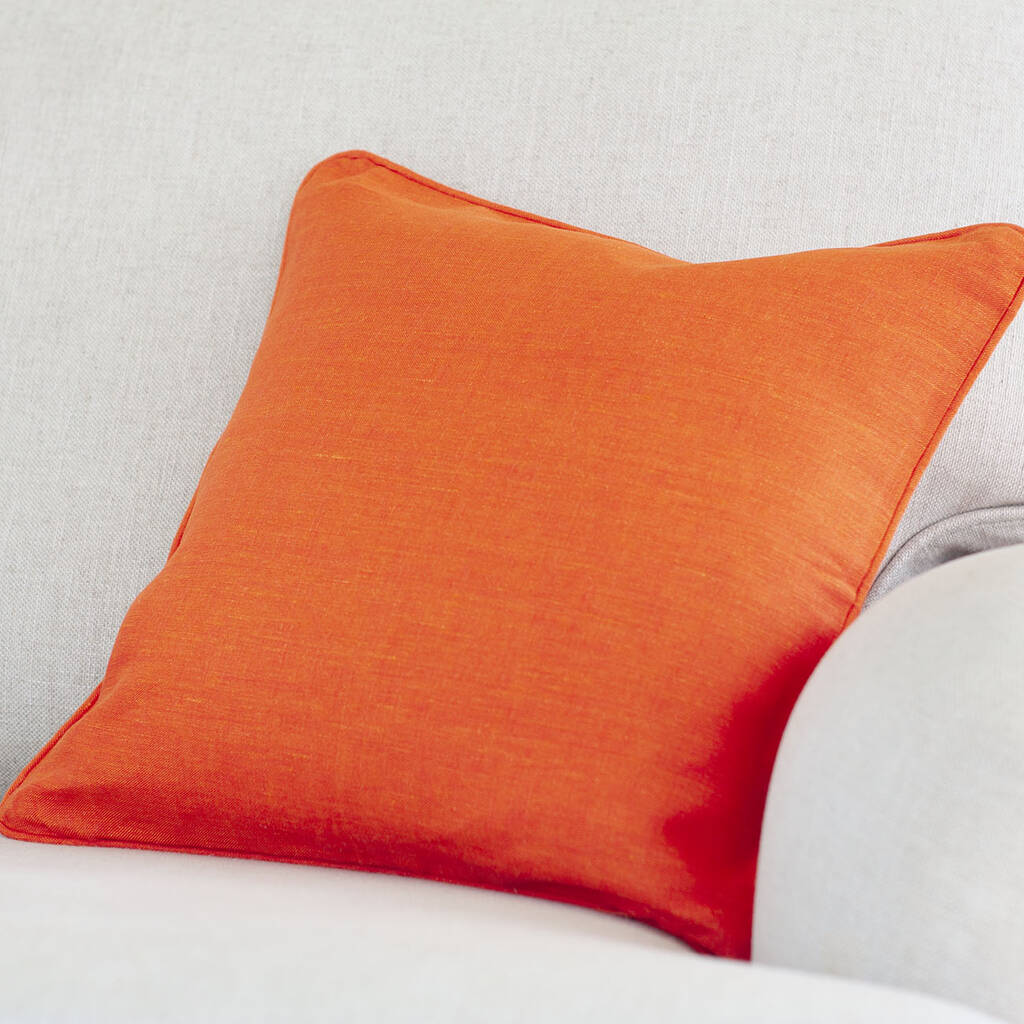 Orange Linen Cushion Cover With Piping By Jodie Byrne ...