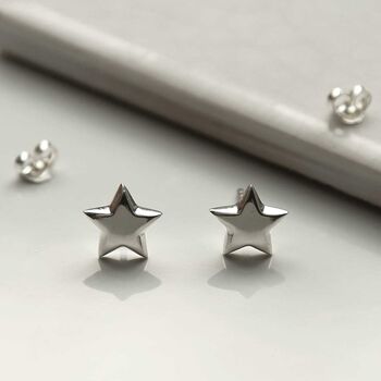 Sterling Silver Polished Star Studs, 6 of 8