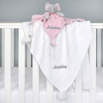 Personalised Pink Ellie Comforter Cable Blanket White, 8 of 11